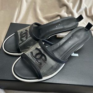 Chanel transparent lambskin PVC CC logo mule slide sandals